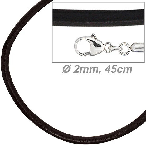 Colfem Halskette Leder, schwarz, 45 cm, 925 Sterling Silber, Unisex - Bild 1