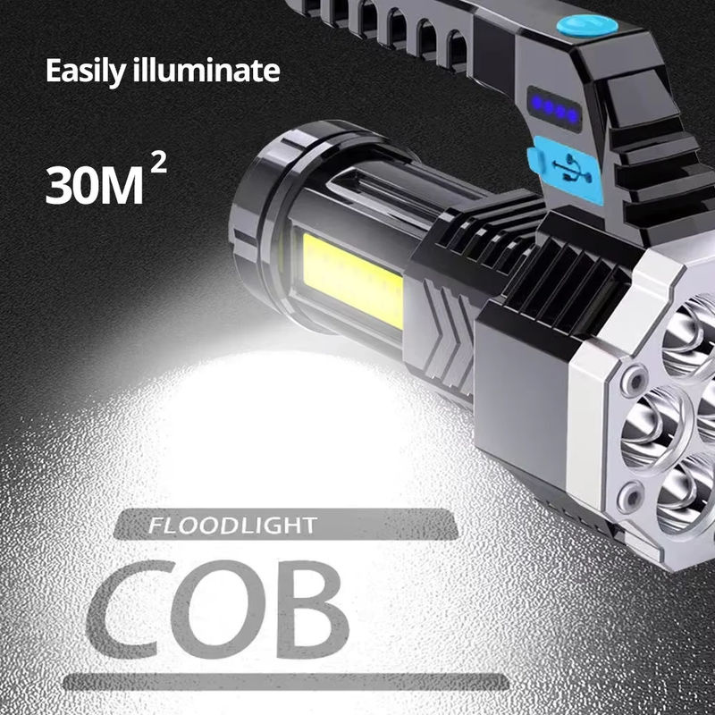 ESMARTER LED-Taschenlampe mit 7 LEDs und COB-Seitenlicht, wiederaufladbar, Schwarz, ABS-Material - Bild 2