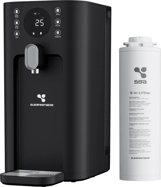 SUSGREENABLE RO Wasserfilter SGIWDR03-B Tragbare Umkehrosmoseanlage mit UV-Reinigung und Heißwasserfunktion in Schwarz - Bild 1