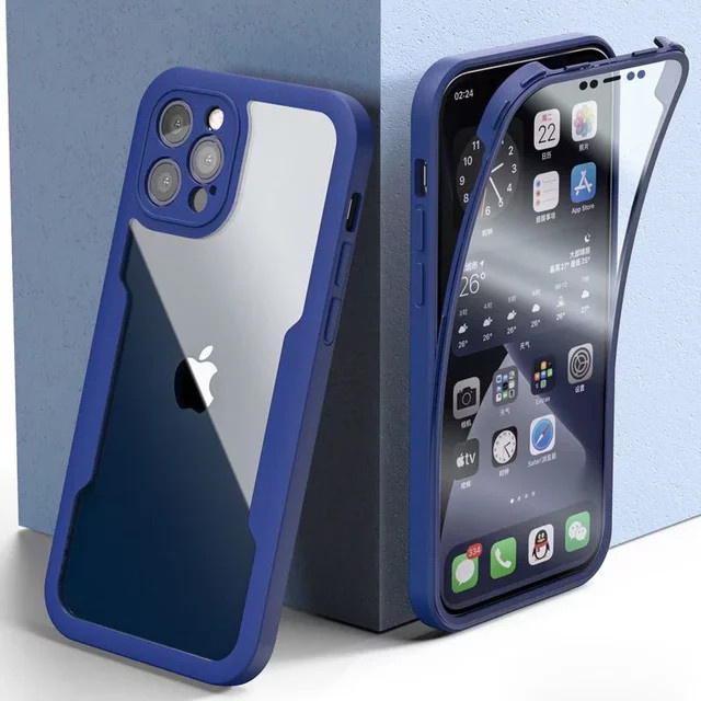 szHAIyu Stoßfeste 360 Grad Handyhülle für iPhone 16 15 14 13 12 11 Pro Max X XS XR mit vollständigem Schutz für Kamera und Bildschirm in Transparent, Pink oder Blau - Bild 1