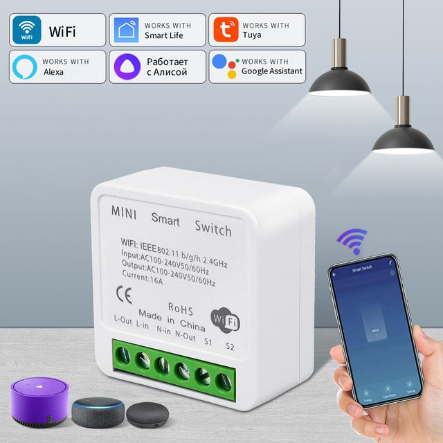 GGBEE Mini WiFi Smart Automation Modul Intelligenter Schalter mit Tuya und Smart Life App-Steuerung, RF433Mhz Empfänger, kompatibel mit Amazon Alexa und Google Assistant, Weiß - Bild 1