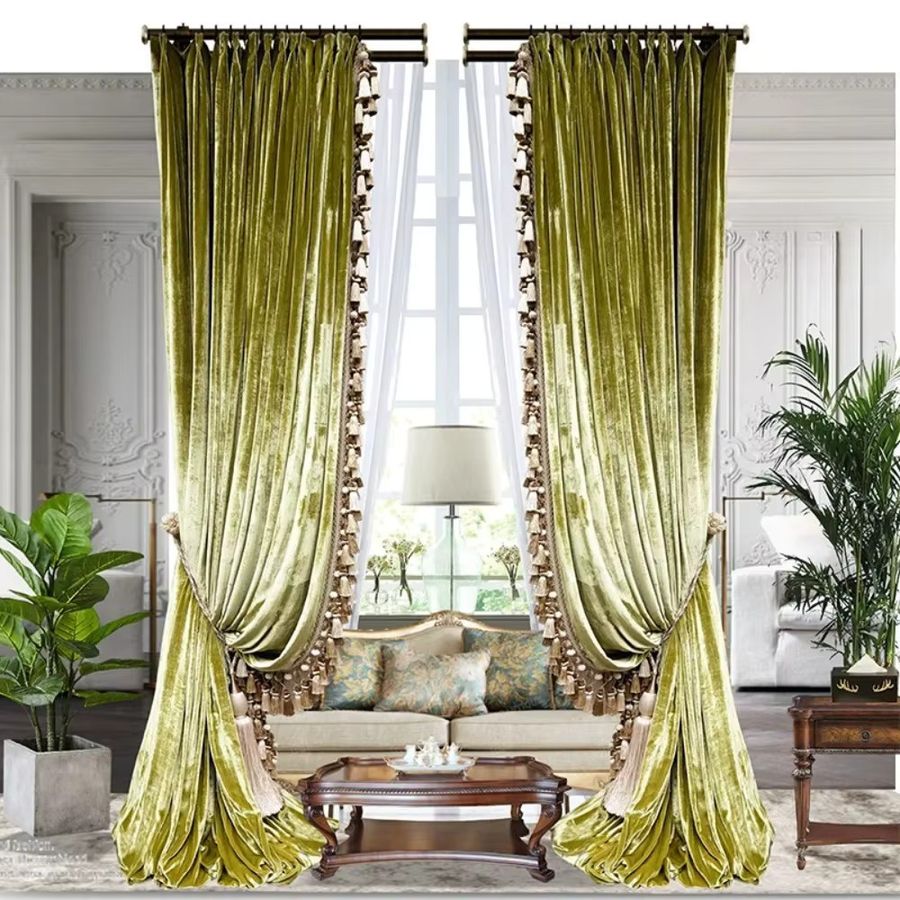 Luxusvorhänge aus Seide in Olivgrün für Wohnzimmer und Schlafzimmer, transparent und modern - Bild 4