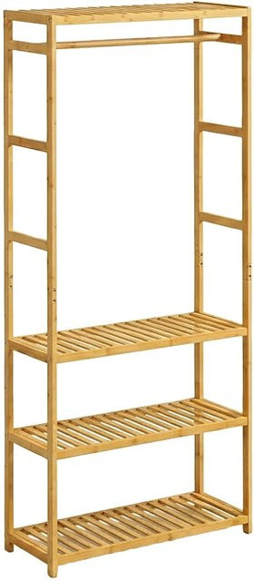 Relaxdays Kleiderständer aus Bambus in Natur mit 4 Ablagen und 9 Haken, Höhe: 163 cm, Breite: 70 cm, Tiefe: 29 cm - Bild 1