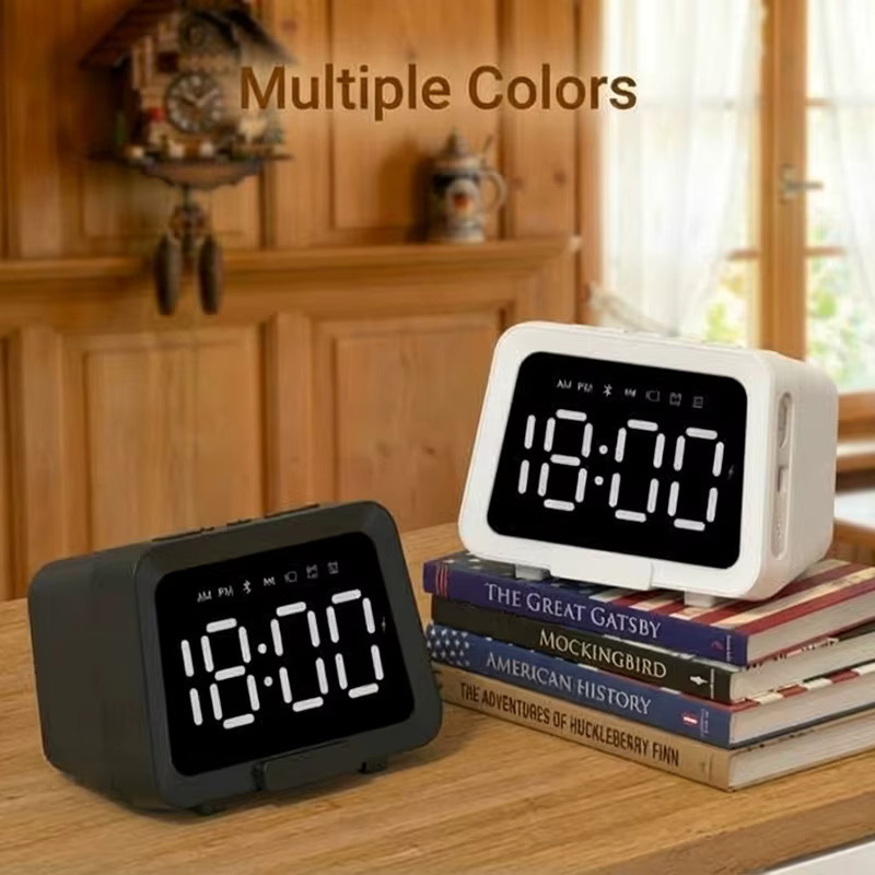 Niditon Digitaler Wecker mit Bluetooth-Lautsprecher und LED-Anzeige, wiederaufladbarer Akku, Schwarz oder Weiß - Bild 4