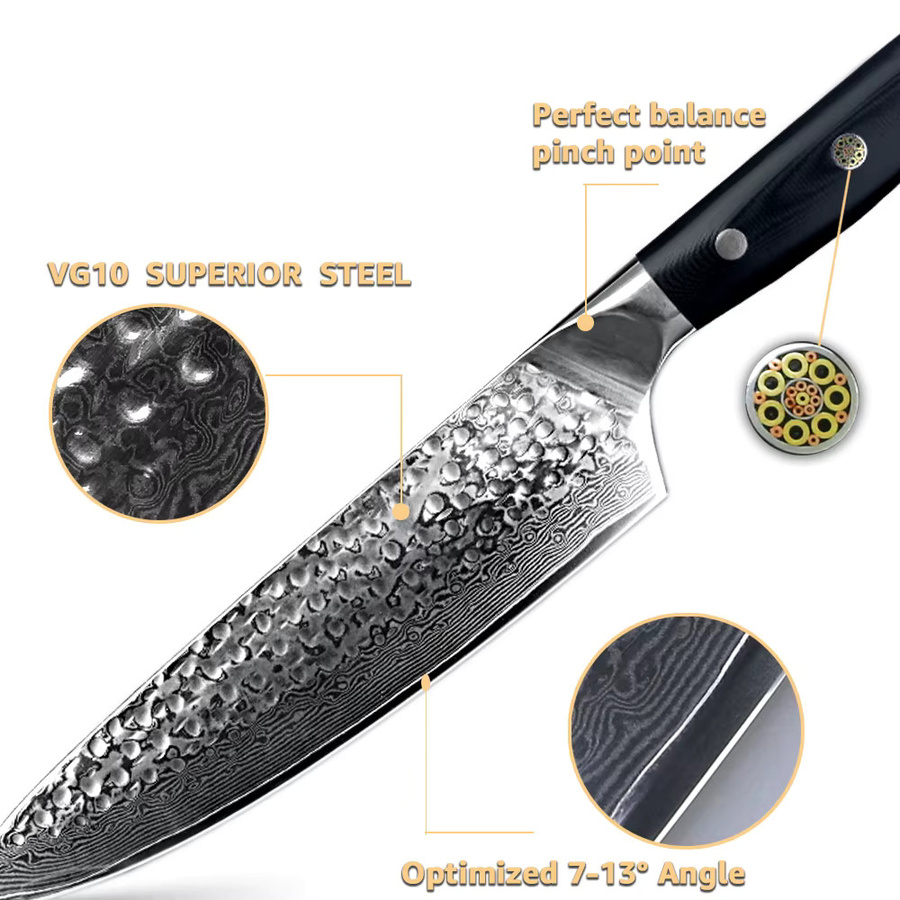 MYVIT Chefmesser aus 67-lagigem Damaststahl mit schwarzem G10-Griff, 8 Zoll (20,32 cm) - Bild 4
