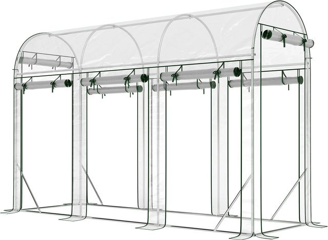 Outsunny Tunnelgewächshaus transparent mit verzinktem Stahlrahmen und 8 aufrollbaren Türen, B/T/H: 295 x 100 x 197 cm - Bild 1