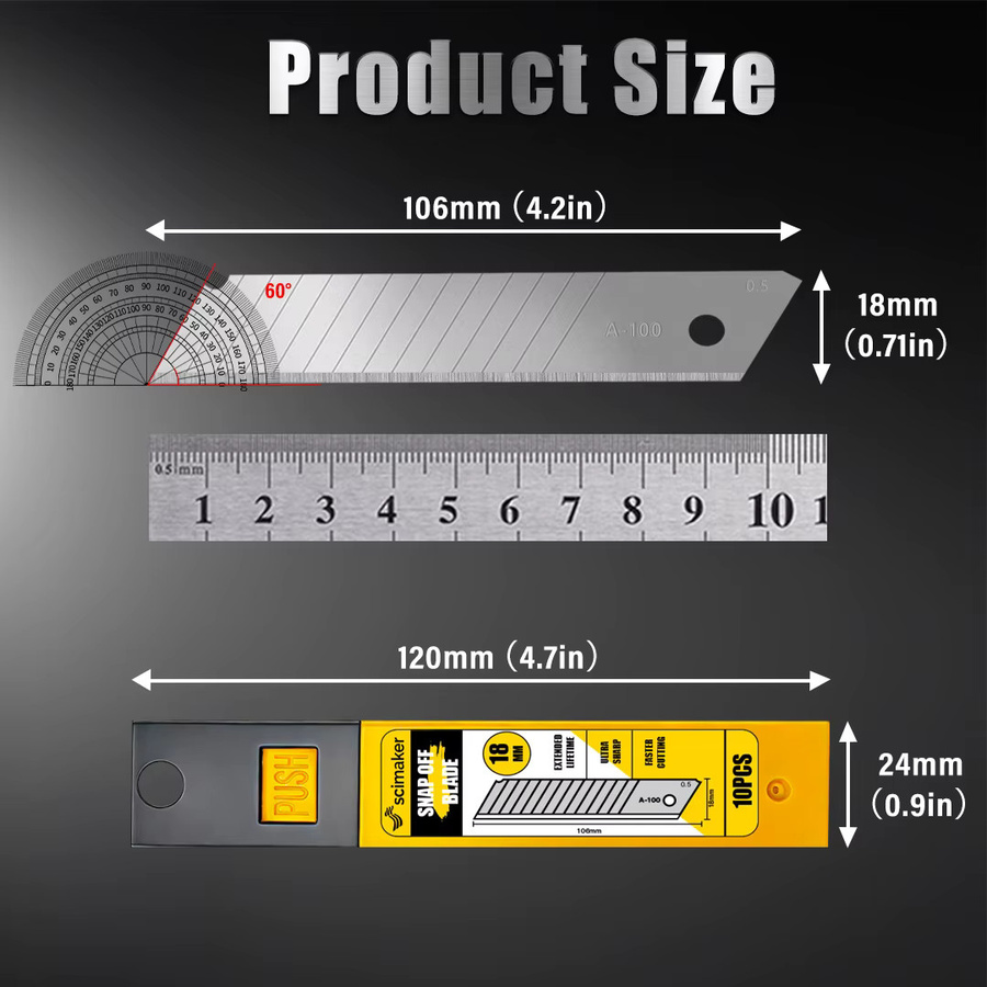 Scimaker 18mm Abbrechklingen aus Edelstahl, 10 Stück in einer Tragbaren Box, Ersatzklingen für Universalmesser, Farbe: Silber/Weiß - Bild 2