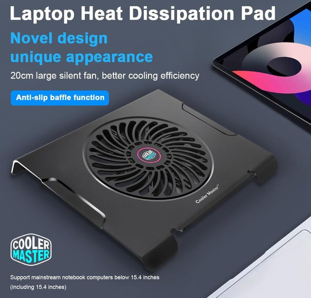 Cooler Master Notebook-Kühlerständer mit leisem Lüfter und 2 USB-Anschlüssen für bis zu 15,4 Zoll, Schwarz - Bild 1
