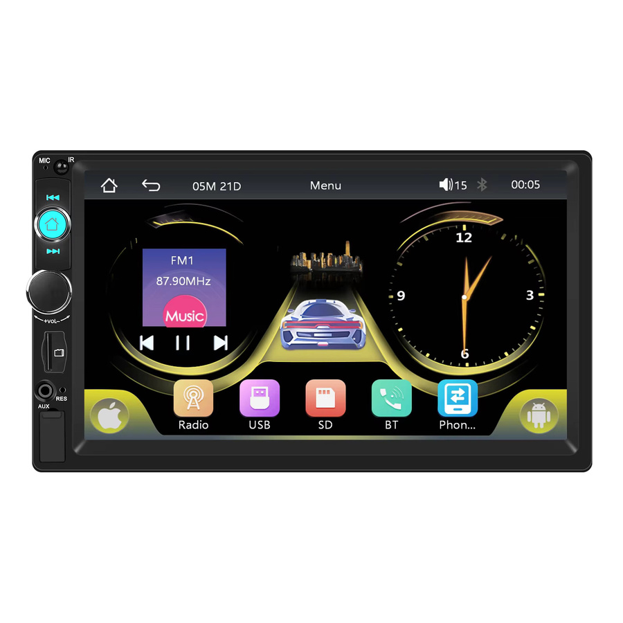 Podofo 2Din Multimedia Player mit 7 Zoll Display, Drahtloses CarPlay und Android Auto, Bluetooth, USB, FM, DAB und Mirrorlink in Schwarz - Bild 4