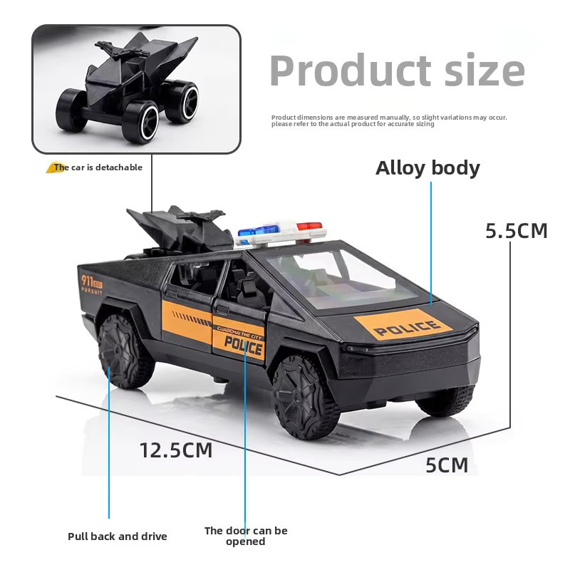 MAKEDA Polizei-Pickup-Legierungsmodell, 1:36, mit Mini-Motorrad, Rückzieh-Offroad-Spielzeugauto - Bild 5