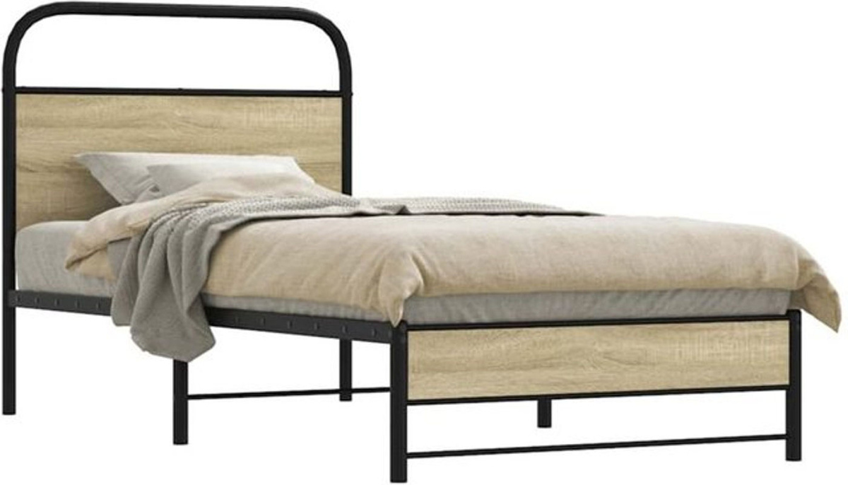 Vidaxl Einzelbett Bettgestell aus Holzwerkstoff und Stahl in Eiche Natur und Braun, B/T: 75 x 190 cm - Bild 1
