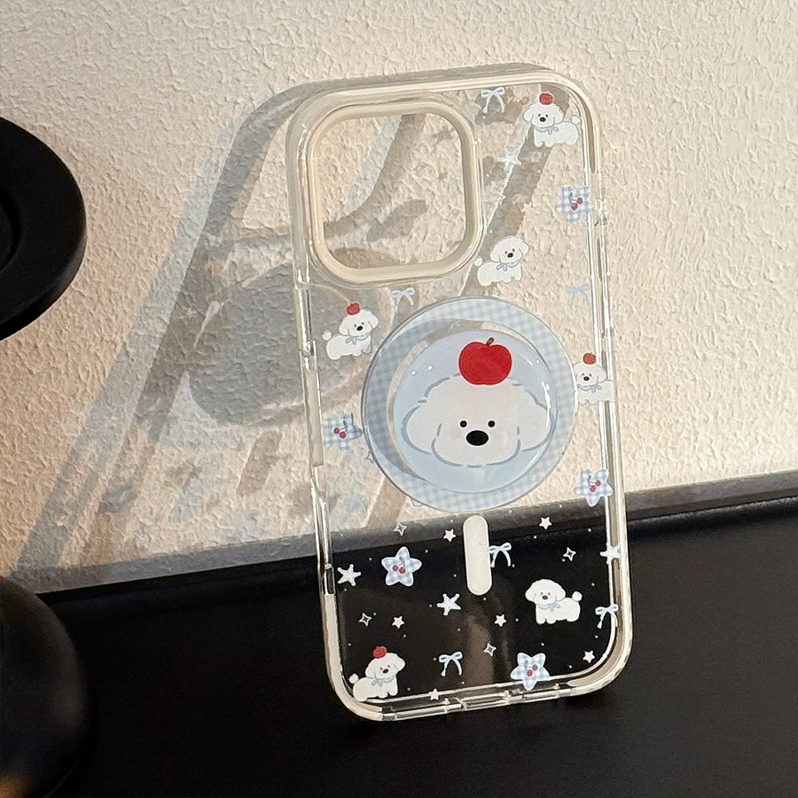 MUQGEW Magnetische iPhone Handyhülle mit süßem Koreanischem Cartoon-Welpen-Design und Gitter-Muster, Transparent und Stoßfest, passend für iPhone 17, 16, 15, 14, 13, 12 Pro Max - Bild 3