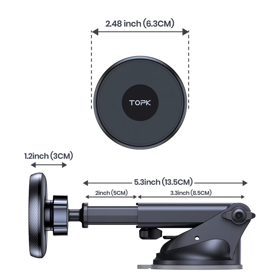 TOPK Autotelefonhalter MagSafe Magnethalterung für iPhone 15 Pro, magnetische Armaturenbrett-Halterung in Schwarz - Bild 5
