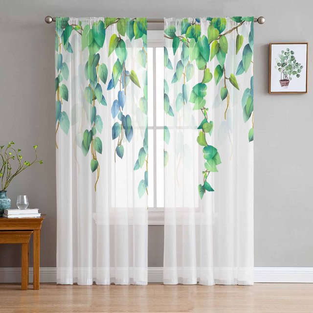Transparente Tüll-Vorhänge mit floralem Blumenmuster in Weiß von Household supplies MH, Breite: 135 cm, Höhe: 115 cm - Bild 1