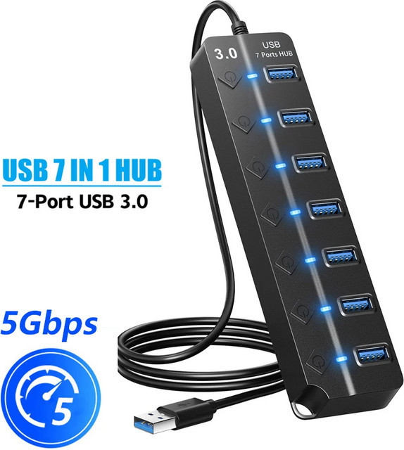 Yecai Chuan USB Hub High Speed Multi USB Splitter Adapter in Schwarz mit 4 oder 7 Ports - Bild 1
