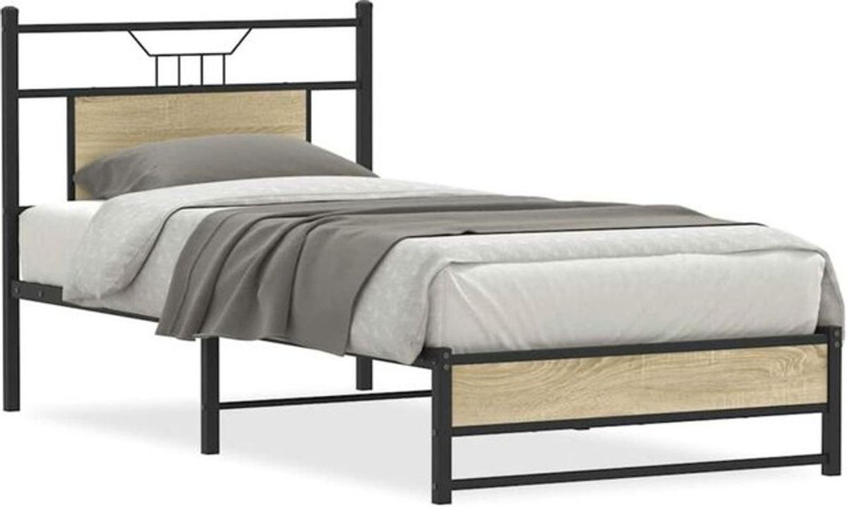 Vidaxl Bettgestell aus Holzwerkstoff und Stahl in Eiche Natur und Braun, B/T/H: 75 x 190 cm - Bild 1