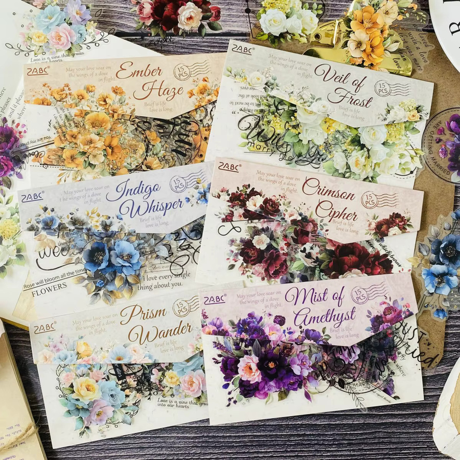 15-teiliges PET-Aufkleber-Set mit Blumenmotiv in Multicolour für Scrapbooking und Dekoration - Bild 2