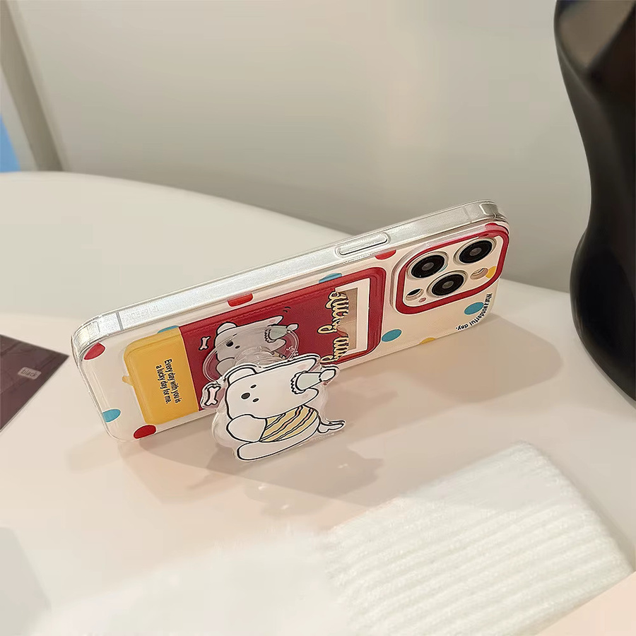 MUQGEW Handyhülle mit Umhängeband und Kartenhalter im Cartoon-Welpen-Design für iPhone, Farbe: Multicolour - Bild 4
