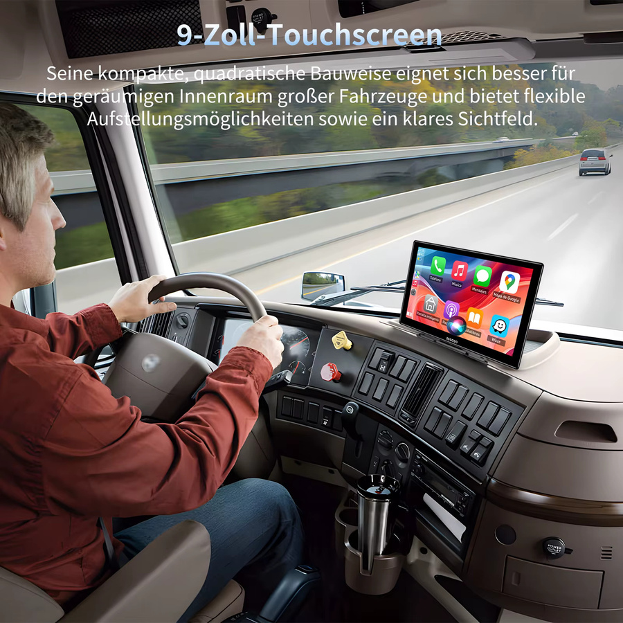 ESSGOO 9-Zoll Universelles Tragbares Carplay IPS Touchscreen Autoradio für LKWs mit Android Auto, Mirror Link, AUX, FM, USB und Bluetooth in Schwarz - Bild 3