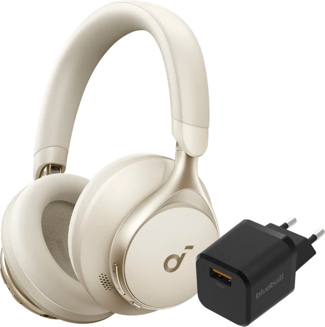 Soundcore Space One Kopfhörer in Creme und Schwarz mit BlueBuilt Quick-Charge-Ladegerät USB-A 18 W - Bild 1