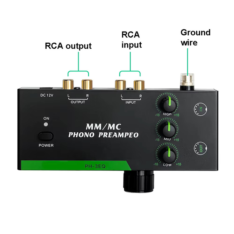 Dreamburgh Phono-Plattenspieler-Verstärker MM/MC Vorverstärker mit einstellbarem 3-Band-EQ und Pegelregelung in Schwarz - Bild 3