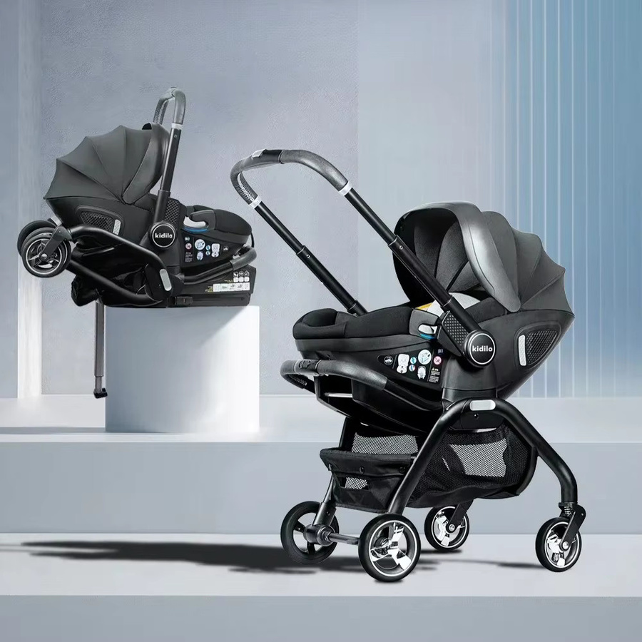 Multifunktionaler 4-in-1 Kinderwagen und Kindersitz mit ISOFIX-Basis von Warm house in Blau und Schwarz - Bild 4