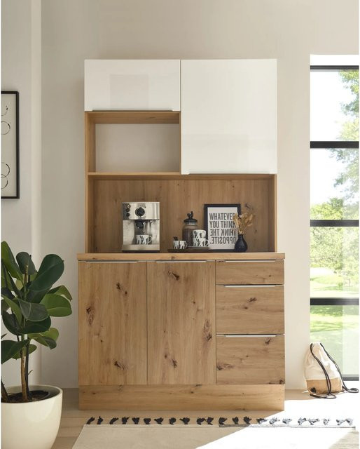 Respekta Küchenbuffet Marleen Weiß Hochglanz mit Soft-Close-Türen B/H/T: 120 x 211 x 60 cm - Bild 1