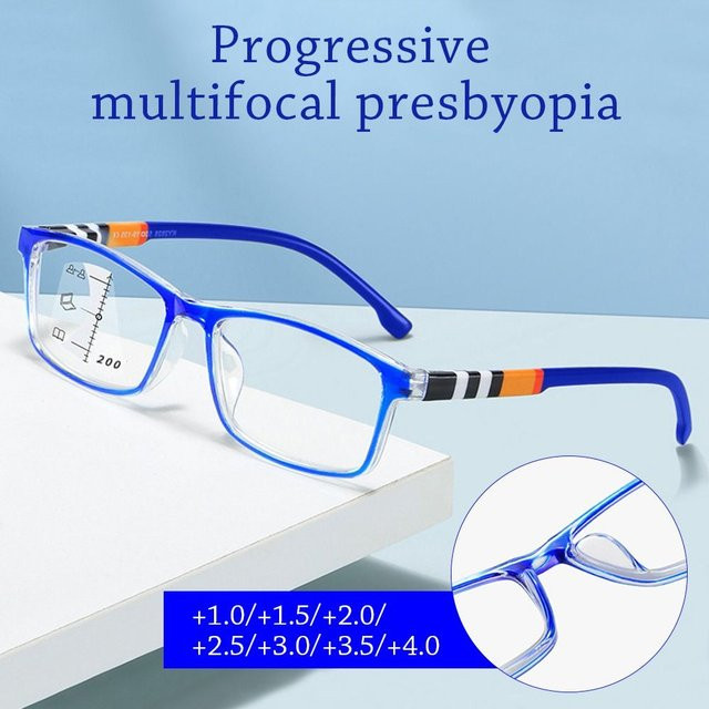 Multifokale Lesebrille, Square, Vollrand, Kunststoff, Blau - Bild 1