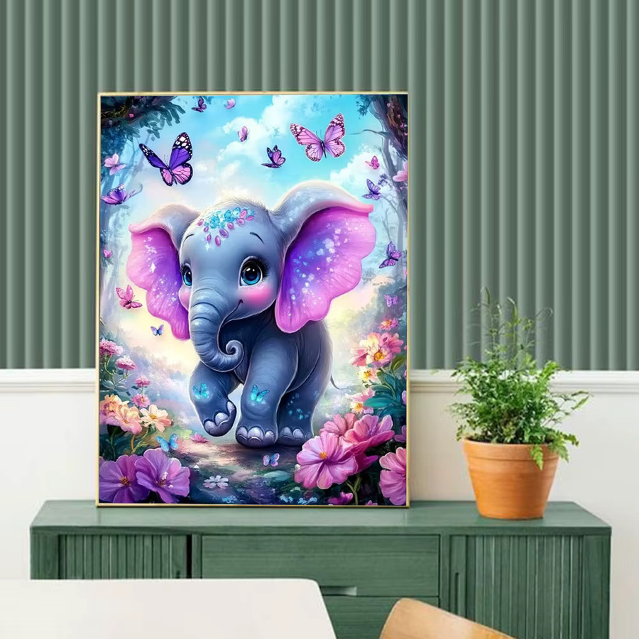 Huacan 5D DIY Diamantmalerei Baby Elefant als Strassbild in Mehrfarbig mit quadratischen Diamanten - Bild 3