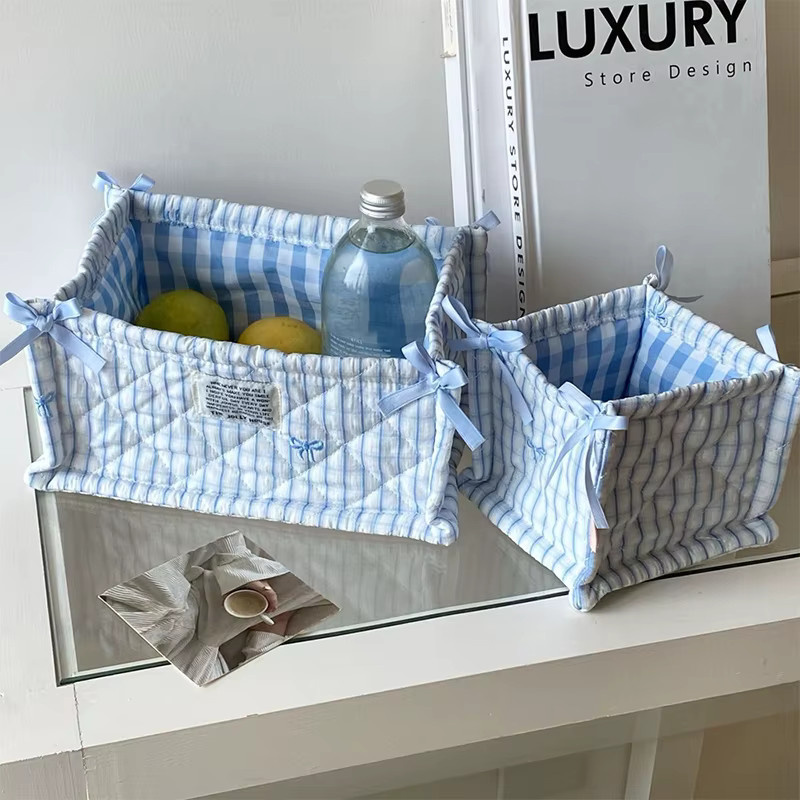 Gesteppter Aufbewahrungskorb in Blau für Kleinteile und Kosmetik als Desktop-Organizer und Wohndekoration - Bild 3