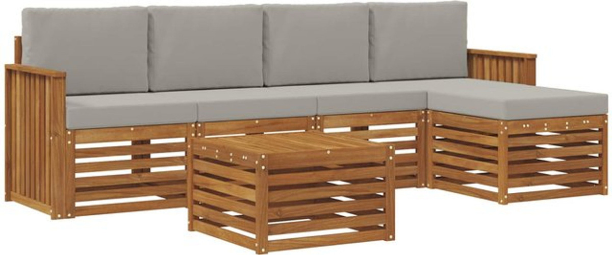 vidaXL Outdoor-Sofagarnitur aus Akazie Massivholz mit 6-teiligem Set und Kissen in Natur und Hellgrau - Bild 1