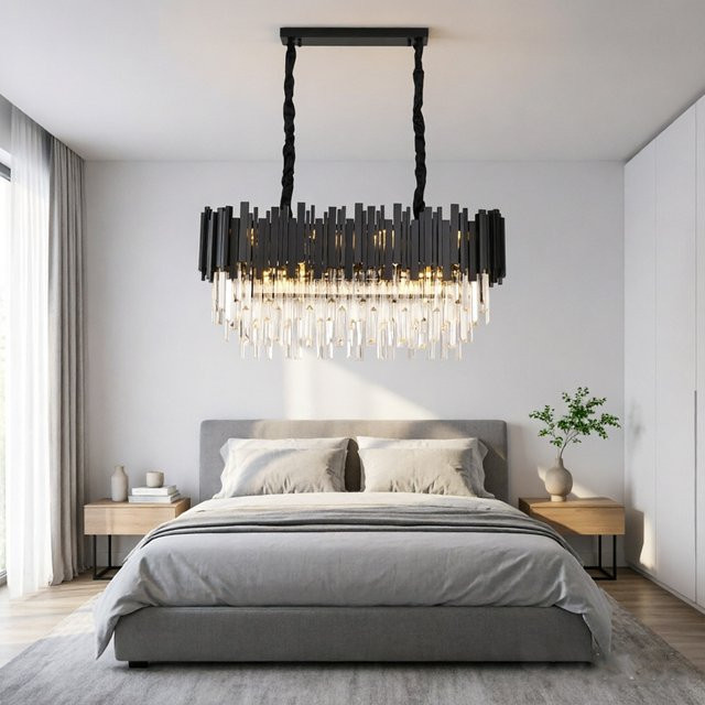 RRBEST Kristall-Pendelleuchte in Schwarz mit transparenten Kristallen für Wohnzimmer und Esszimmer - Bild 1