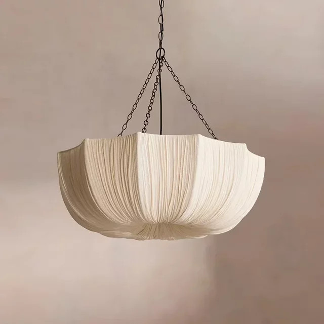 VIGOUS Retro LED Hängelampe im Wabi Sabi Stil aus Stoff und Metall, Schwarz, Warmweiß - Bild 1