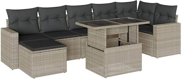 vidaXL 8-teilige Garten-Sofagarnitur in L-Form aus Polyrattan mit Kissen in Hellgrau - Bild 1