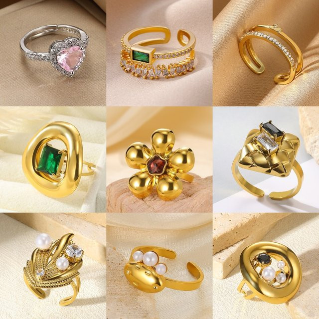 HPTOTMG Ringe, 18 Karat vergoldet, Kupfer, Zirkonia, Perle, Damen - Bild 1