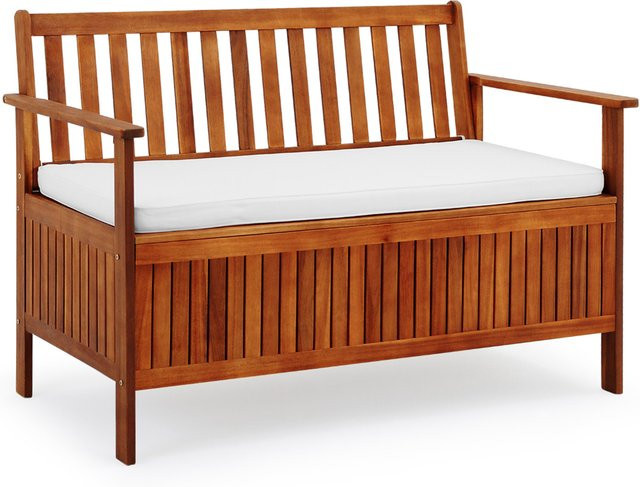 CASARIA Gartenbank aus Akazienholz in Braun mit Stauraum für Kissen, B/T/H: 120 x 65 x 85 cm - Bild 1