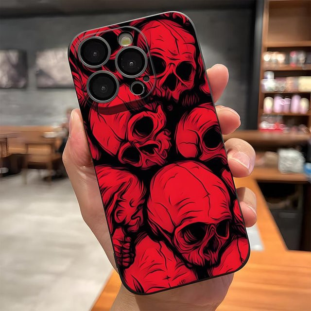 Stoßfeste Handyhülle mit Totenkopf Horror Muster für Apple iPhone in Rot - Bild 1