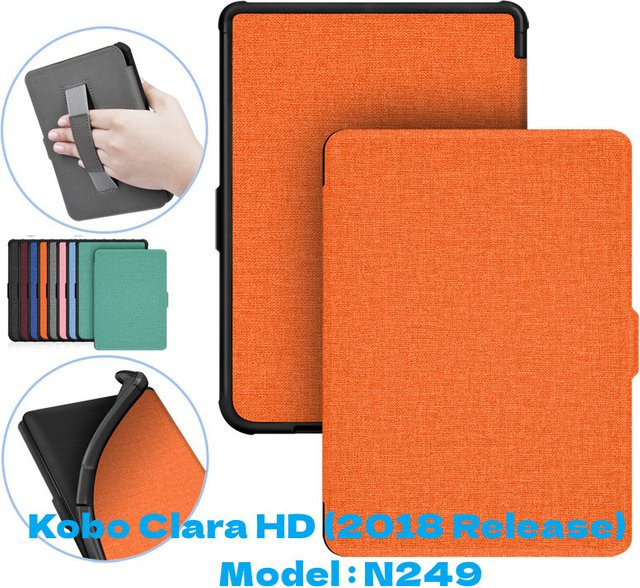 Magnetische Buchhülle für KOBO Clara HD 6 Zoll N249 2018 in Pink mit Handschlaufe und Auto Wake Sleep Funktion - Bild 1
