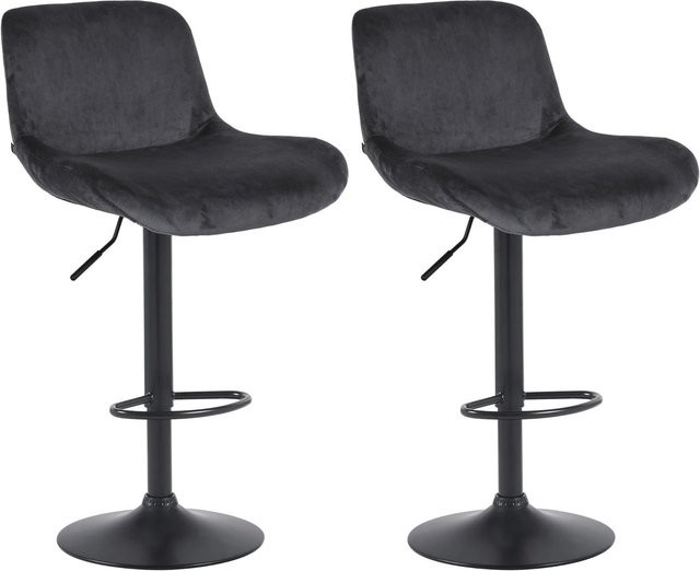 DELUKE 2er Set Barhocker PONOR aus Samt in Schwarz, höhenverstellbar und drehbar mit Lehne, B/T/H: 50 x 50 x 85 cm - Bild 1