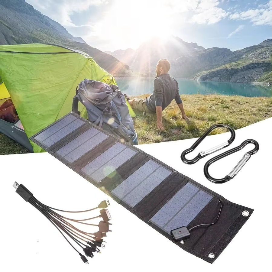 SNQP Faltbares 600 W Solarpanel-Telefonladegerät mit USB-Anschluss in Schwarz für Camping und Notfälle - Bild 5