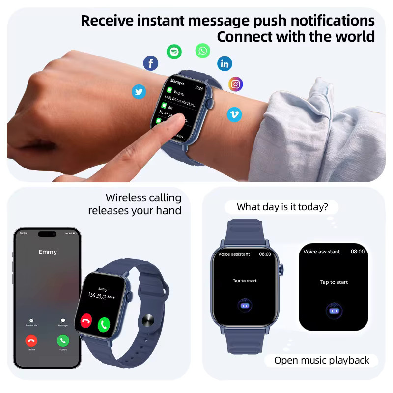LIGE Smartwatch, 1,83 Zoll, Blau, Silikon, Herren - Bild 2