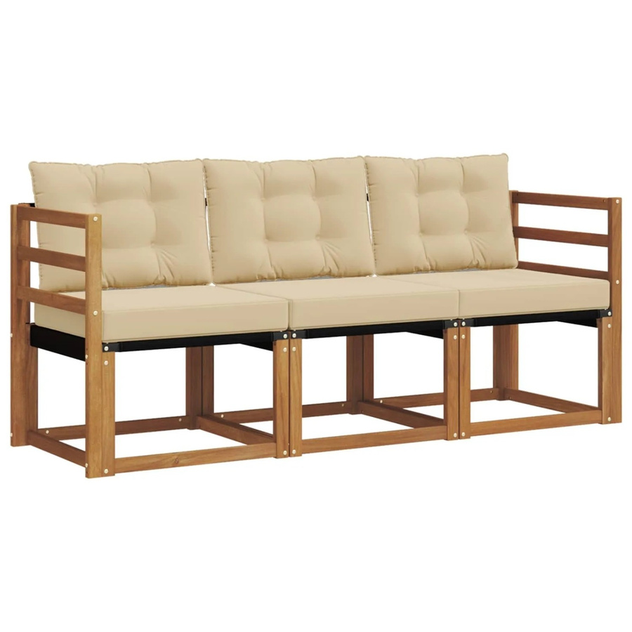 vidaXL Outdoor-Sofagarnitur 3-teilig aus Akazienholz mit Textilene und Kissen in Natur und Beige - Bild 2
