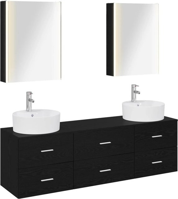 vidaXL Badezimmermöbel-Set 5-teilig in Schwarzer Eiche mit Glasfronten und LED-Beleuchtung - Bild 1
