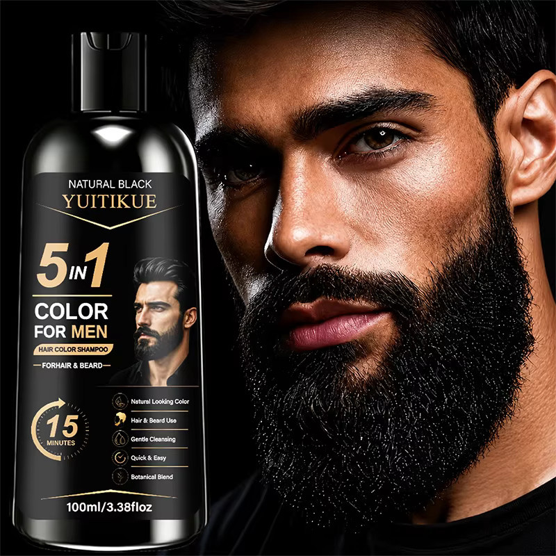 YUITIKUE 5-in-1 Herren Haarfarbe Shampoo, Schwarz, für Haar und Bart - Bild 2