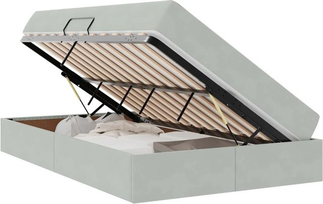 vidaXL Stauraumbett mit Matratze in Hellgrau aus Samt, B/T/H: 120 x 200 x 43,5 cm - Bild 1