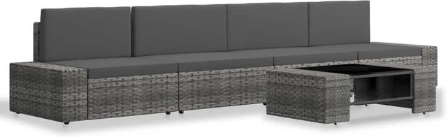 vidaXL 5-tlg Garten-Lounge-Set in L-Form aus Poly Rattan und Metall, Grau/Anthrazit, inklusive Polster und Couchtisch - Bild 1