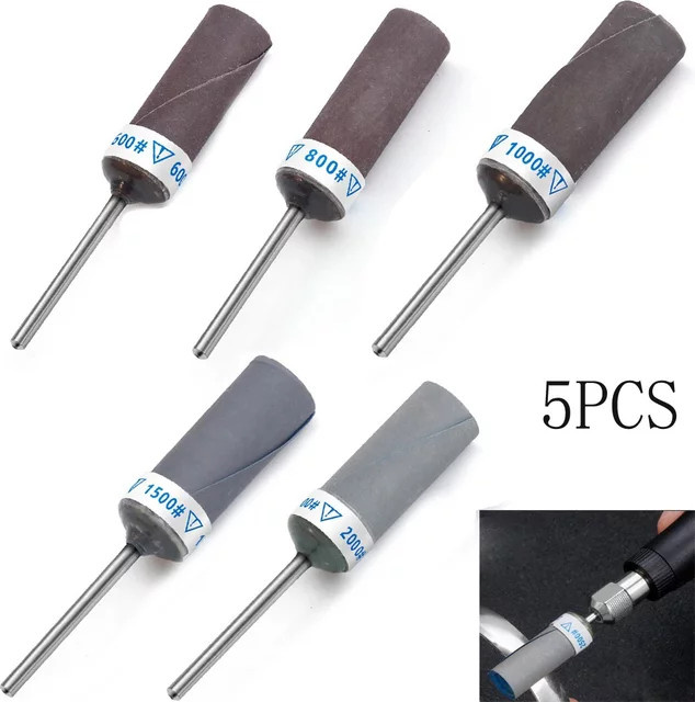 Vibratite Schleifpapier Stick Set mit 5 Schleifköpfen P800-P2000 für Metall, Holz und Schmuck, Grau - Bild 1