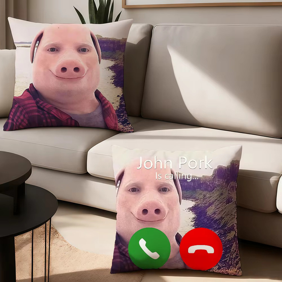 Lustiger Kissenbezug mit Meme John Pork Motiv, quadratisch, Mehrfarbig, B/T/H: 30 x 30 x 0 cm - Bild 2