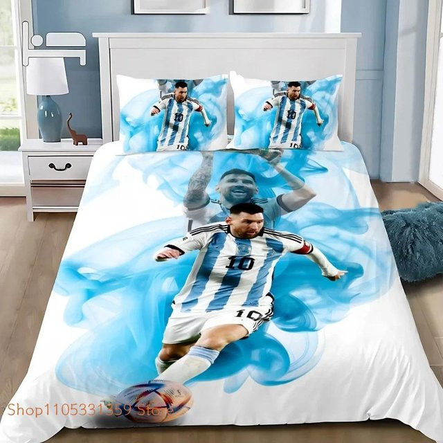 Flylo Fußballstar M-Messis Bettwäsche-Set aus Mikrofaser in Blau, bestehend aus Bettbezug und Kissenbezug, B/H: 178 x 220 cm - Bild 1