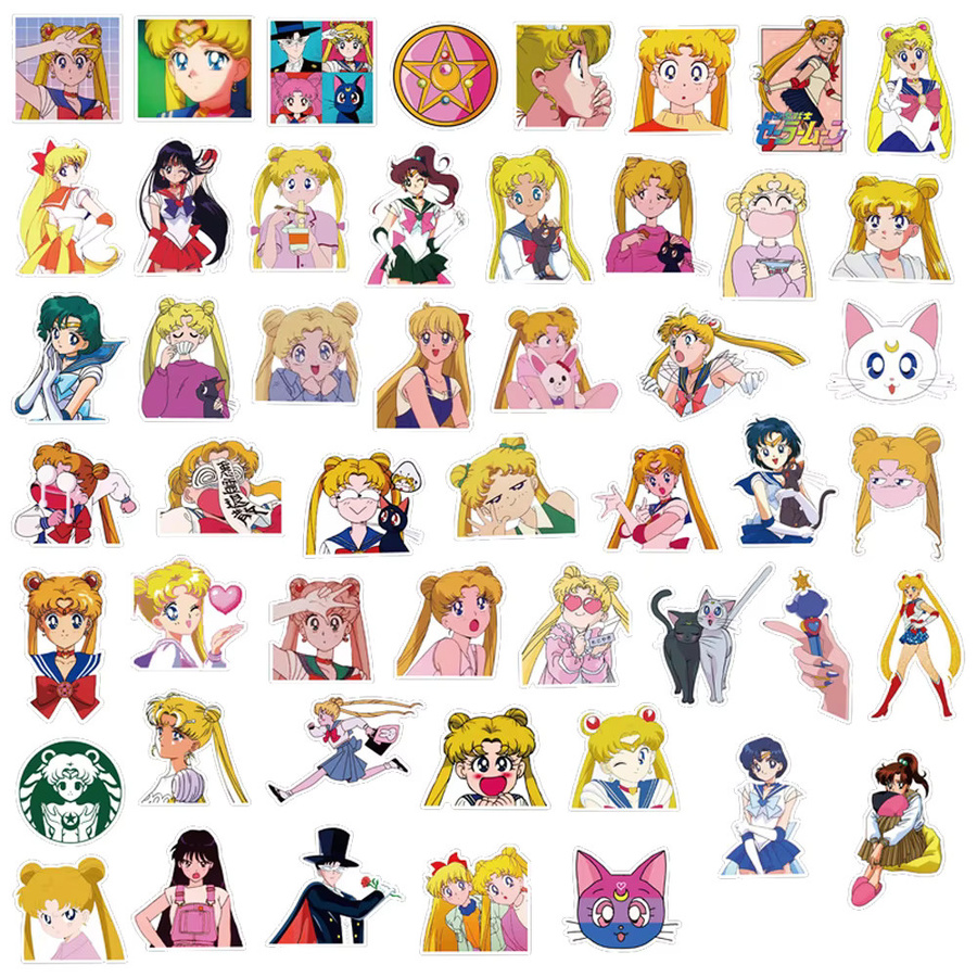 Bandai Sailor Moon Anime Aufkleber Set, Kawaii Cartoon Mädchen Graffiti Sticker für Handyhülle, Koffer und Notebook, Mehrfarbig - Bild 2